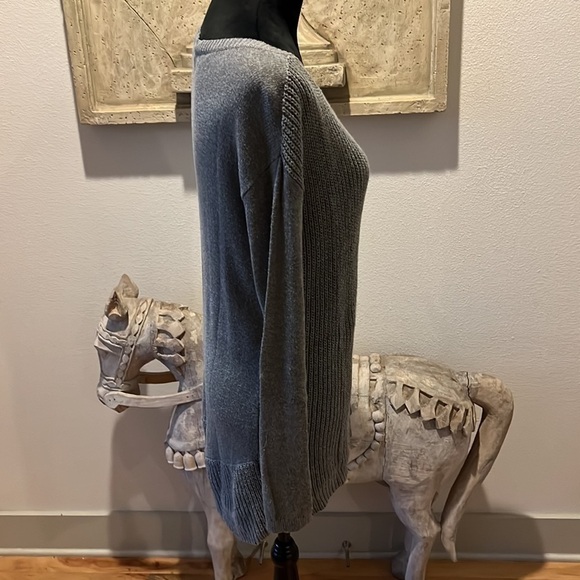 LOFT gray long ribbed sweater longer back long sleeves Sz S - Picture 5 of 7